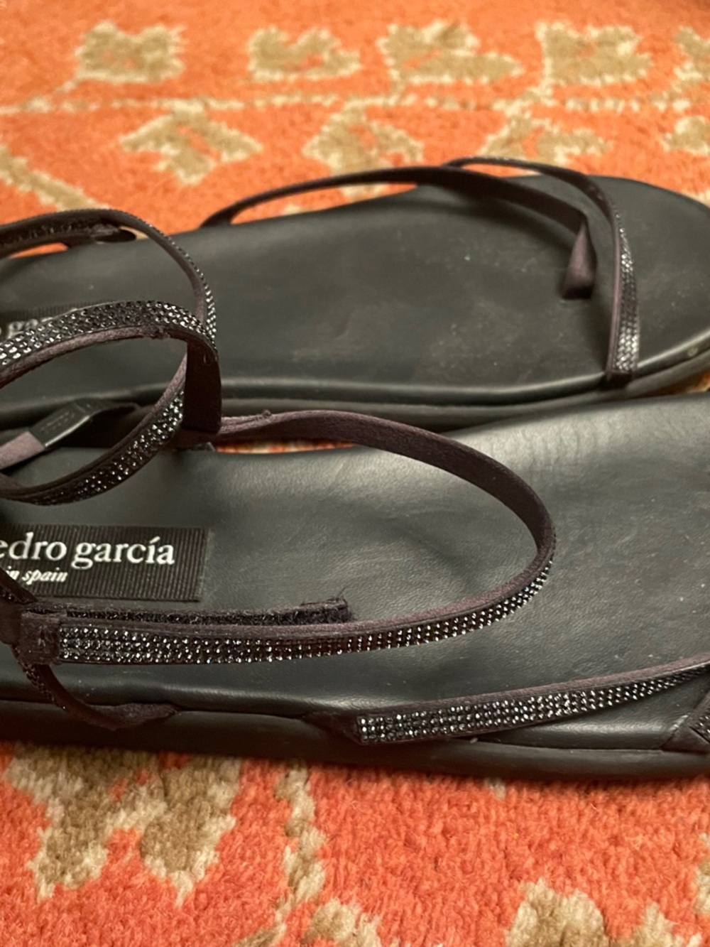 Pedro Garcia Black Leather Toe-Loop Sandals with Ankle Strap - Picture 2 of 2